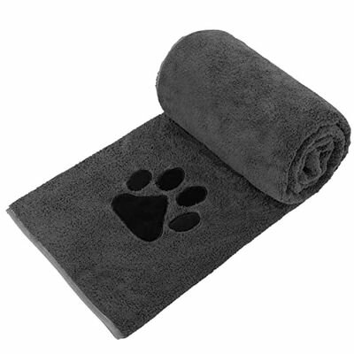 Perco ペット用タオル 超吸水 厚手 マイクロファイバー 犬 猫 体拭き (75cmx127cm, ダークグレー)