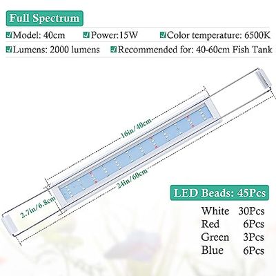 FEDOURフルスペクトル水槽照明LEDライト:タイマー付き 30cm40cm60cmの高輝度水槽ライト、伸縮可能なブラケット付き、水草育成/水槽照明用ランプ [2]