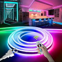 LEDテープライト 4M RGB 100V EL蛍光チューブ管 高輝度 屋外 防水 16色変換 室内 LEDライト ネオンライト 呼吸ランプモードの調整可能な輝...