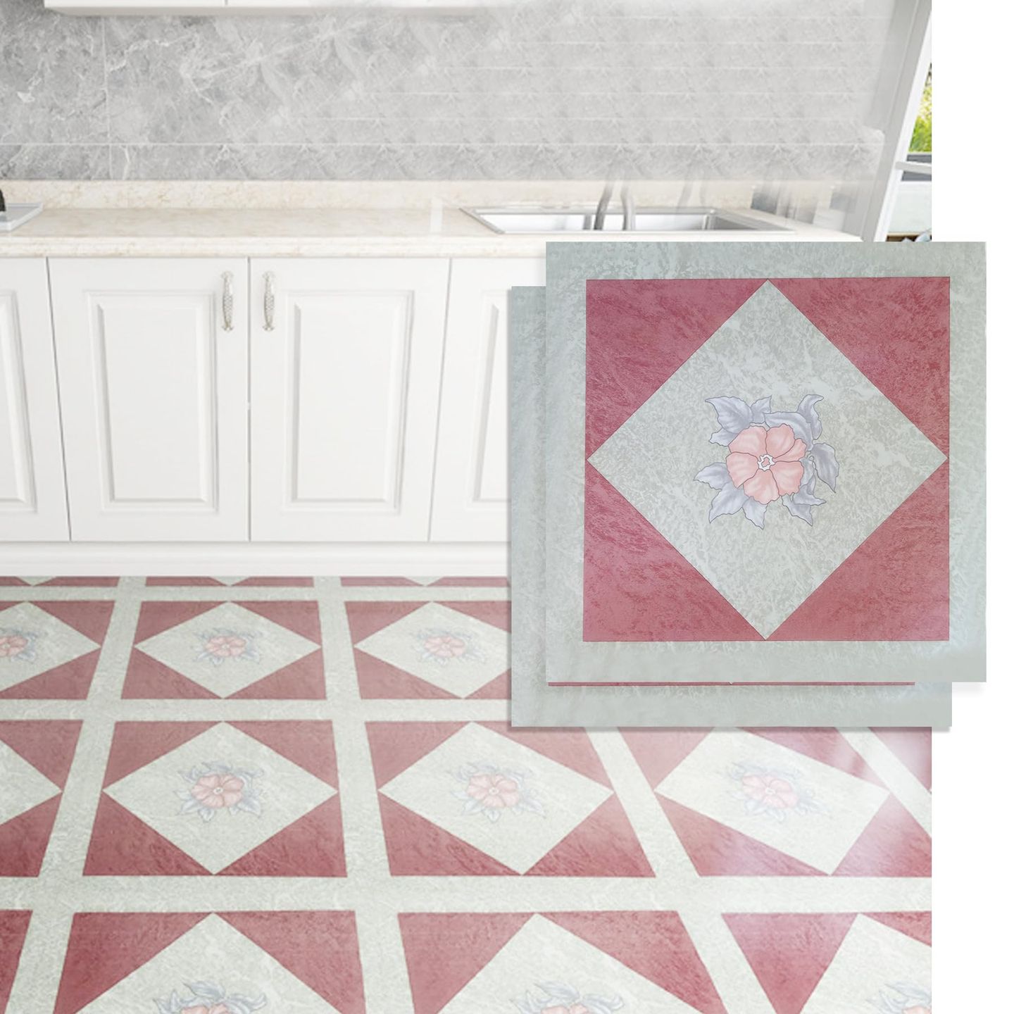 [2024アップグレード版] SONGSONG 大理石 フロアタイル 44枚セット 2畳より大きい フローリングシート フローリングシート貼るだけ 浴室 玄関 防水 フロアシート トレイ用 diy 床材 フロリングシート 接着剤不要 初心者ok (44枚入り,3311)