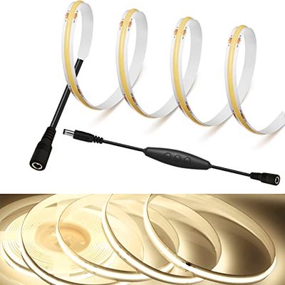 【Rye】 LEDストリップライトDC12V COBテープライトスーツフレキシブル 高密度 LEDテープライト 3m 320LEDs/m 昼光色4000K 180°発光CRI=90，電源コードスイッチ、5段調光、45cmケーブル,両面テープ変形可能 切断可能 寝室 キッチンホーム オフィス屋内装飾 (4000K,3m)