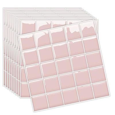 MORCART【20枚】タイルシール キッチン 耐熱 防水 洗面所 トイレ DIY 家具やアイテムの装飾 タイルシート 壁紙シール 3D リメイクシート (25x25cm, ライトピンク)