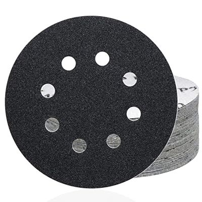 HWXINIE サンディングディスク 125mm #400番 耐水サンドペーパー 8穴 丸型 マジック式 サンディングペーパー 鏡面磨き紙ヤスリ（50枚セット）ヘッドライトの研磨 木工DIY作業に