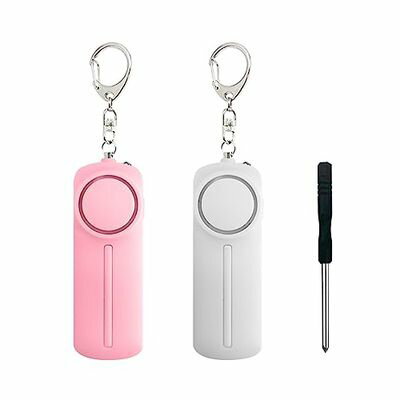 Hion 防犯ブザー【2個入り（ピンク+ホワイト】【交換用ドライバー付き】 防犯アラーム 130dB 大音量 LE..