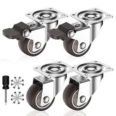 プレート式キャスター 4個セット ブレーキ付き 耐荷重 80kg 自在車 キャスター 静音 ネジ付き ゴム車輪..