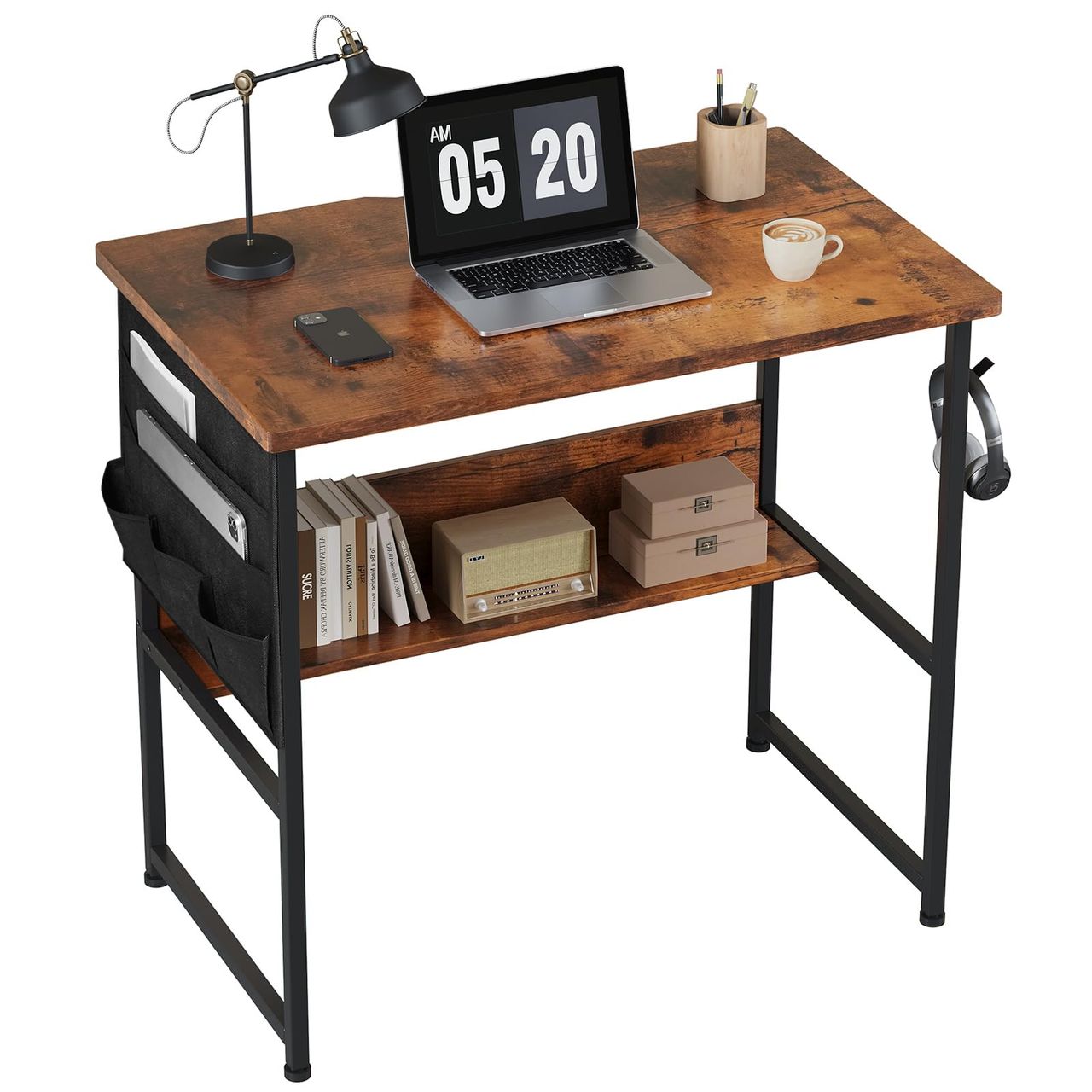YeTom 机 pcデスク ミニ コンパクト ラック付き パソコンデスク 幅60cm×奥行45cm 収納袋付き 勉強机 下棚付き 学習デスク 学習机 省スペース 在宅ワーク 事務机 ビンテージ