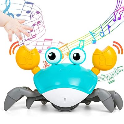 BIBIELF 子供向け カニおもちゃ 電気カニのおもちゃ 赤ちゃんおもちゃ 音楽這うカニ 音声光付き 自動的に障害物を回避 USB充電 男の子や女の子へのプレゼントに最適 知育玩具