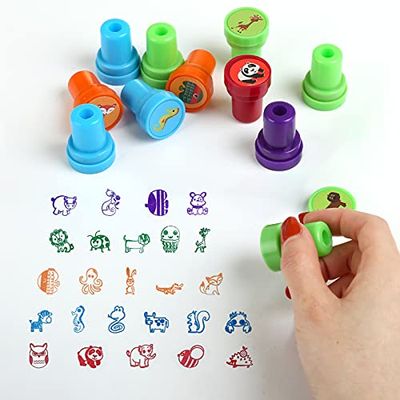 Kesote スタンプ 可愛い おもちゃ 動物 26個セット はんこ インク付き 円形