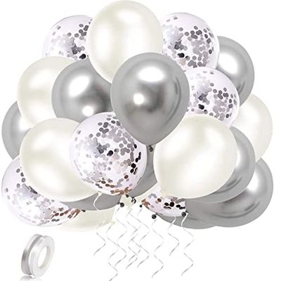 EXGOX 90個 風船 バルーン シルバー お誕生日 ゴム風船 セット 飾り付け happy birthday バルーン 吹雪入れ 誕生日会 母の日 バースデ...