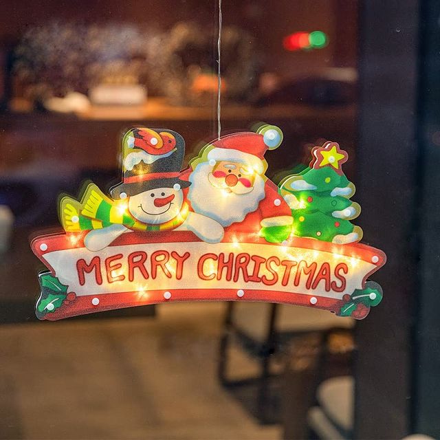 DERAYEE クリスマス 飾り 吸盤式 ライト 窓の装飾 電飾 防水 取付便利なフック付 電池式 パーティー ショーウィンドー 部屋 冬 (Merry Christmas)