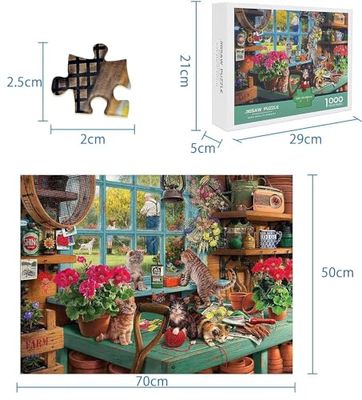 CHengQiSM 1000ピース ジグソーパズル 窓辺で遊んでいる猫たち パズル 猫 おしゃれ インテリア（70×50cm） 2