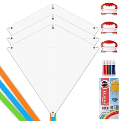 DIY凧 カイト 凧 凧揚げ 3枚セット 無地の手作り凧 絵画カイト ホワイト ダイヤモンド凧 カイトキット