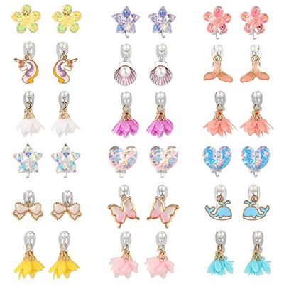 楽天THRSparkleキッズ イヤリングセット こども用 おしゃれクリップキッズ 女の子アクセサリーセット子供 イヤリング おもちゃ、小さな女の子のためのイヤリング、小学生 縁日 お祭り景品 夏祭りに大活躍 プレゼント 混合様式、18組 （Flower）