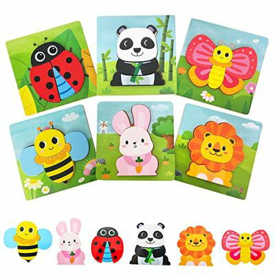 木製パズル モンテッソーリ幼児用パズル 6種類 木製動物パズル形合わせ 子供の知育玩具 教育おもちゃ早..