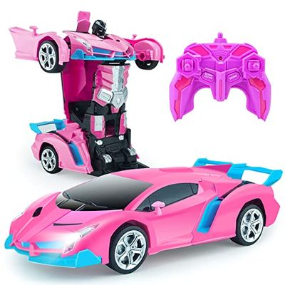 楽天THRSparkleHymaz ラジコンカー ロボットおもちゃ 変形 スタントカー ロボットに変身できる リモコン RCカー モデルカー 多機能 LED搭載 360度回転 こども向け 子供おもちゃ 誕生日 クリスマス プレゼント （ピンク）