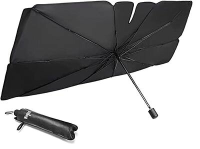 樂天商城 - Winglos 車用サンシェード フロント 傘式 ルームミラー位置開け型 パラソル 設定簡単 高密度生地 カー サイズ選べる 日よけ 日焼け対策 日差しカット 断熱 遮光 汎用 自動車 折りたたみ 紫外線対策 UVカット 簡単取り付け 収納バッグ付き 便利グッズ (L-145*79)