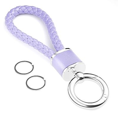 [PIAQEIOZ] キーホルダー 車 カラビナ キーホルダー 革 編み込み 自転車 鍵 キーホルダー おしゃれ バイク キーリング付き キーチェーン メンズ レディース レザー 紛失防止 人気 男女兼用 (パープル)…