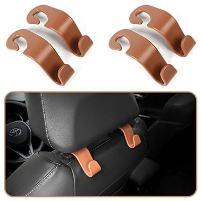 Car Accessories - RICISUNG 車用シートフック 4個セット ヘッドレストフック 車用フック 耐荷重20kg 車内収納フック 荷物掛け 荷崩れ防止 取り外し不要 簡単取付 （ブラウン）