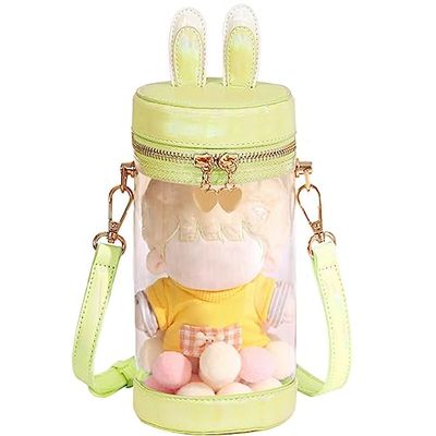 [YUYAKESHI] 痛バ 見せバッグ ショルダーバッグ イベント 15cmぬいぐるみ用 兎耳 2WAY 外出 透明 バッグ ミニポーチ 円筒 バック 蓋付（クリーム色・20cm高）