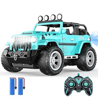 DEERC ラジコンカー こども向け おもちゃ 1/16 オフロード ジープ RCカー スプレー機能 操作時間50分 2.4GHz 屋内外 リモコンカー LEDライト 誕生日 プレゼント 子供 男の子 小学生 贈り物 DE86