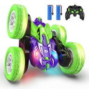 DEERC ラジコンカー こども向け スタントカー 四輪駆動 両面走行 360度回転 オフロード RCカー 車おもちゃ バッテリー2個付き 40分間走れ 2.4Ghz無線操作 リモコンカー 子供 男の子 小学生 中学生 国内認証済み DE87
