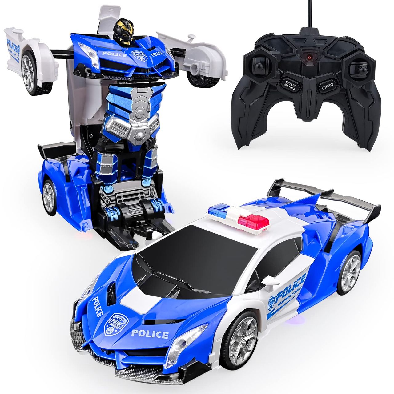 楽天THRSparkleHuang Yem ラジコンカー 車おもちゃ スタントカー 警察車 充電式 リモコン RCカー モデルカー ロボットに変身でき 2.4GHz LED搭載 360度回転 こども向け 子供おもちゃ 誕生日 クリスマス プレゼント