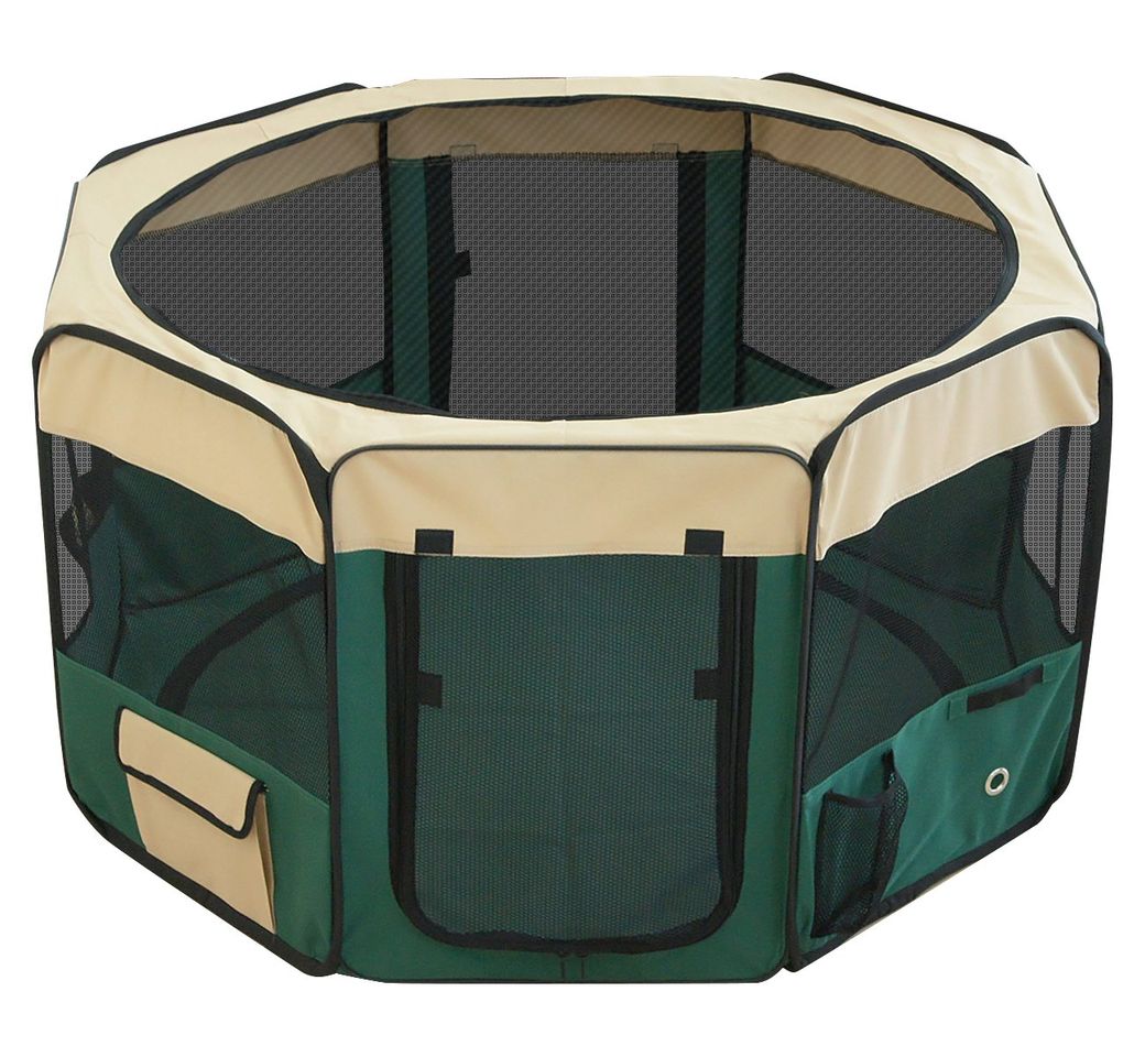 ottostyle.jp 折りたたみ八角形ペットサークル Mサイズ 【グリーン】 直径90cm×高さ62cm メッシュ屋根付き 屋内 屋外 アウトドア