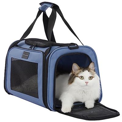 PETSFIT 犬 キャリー バッグ 猫キャリー 中・大型猫用・小型犬・うさぎ用 飛び出し防止リード付き 車載/ドライブ/キャンピング/旅行/通院/災害避難用 ブルー Sサイズ