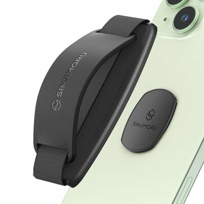 Sinjimoru 無線充電対応スマホストラップ、 いつどこでも動画視聴できるシリコンスマホスタンド付きのスマホ落下防止ハンドグリップ、取り外しできるiPhone androidスマホ、スマホケース対応バンド型のスマホリング。 Sinji Mount S-Grip ブラック