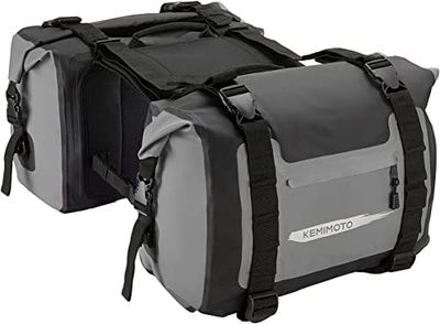 KEMIMOTO バイク サイドバッグ 防水 大容量50L ツーリングバッグ 2PC 取付簡単 CBR400 Z900RS 汎用 サイドバッグ 反射テープ付き バイク バッグ キャンプツーリング 収納 ロングツーリング 軽量 耐久性 グレー