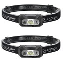 Poven ヘッドライト2個セット 500ルーメン USB充電式 LED アウトドア用ヘッドライト 38g超軽量 センサー検知 IPX5防水 ヘッドランプ 小型へっどらいと SOS点滅 高輝度 45 Degree 角度調整可能 頭につけ 釣り/散歩/登山/キャンプ/作業/防災/停電用 ブラック