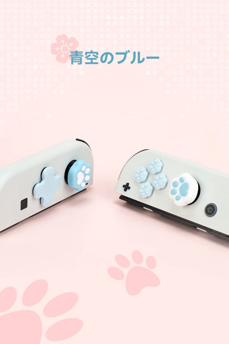 GeekShare JoyCon専用方向キーカバー 方向キーキャップ switch 有機elモデル対応 猫肉球親指グリップキャップ シリコン 保護カバー joy-con対応 親指グリップキャップ 滑り止め 使いやすい かわいい猫肉球セット Switch/Switch oled対応 （ブルーセット）