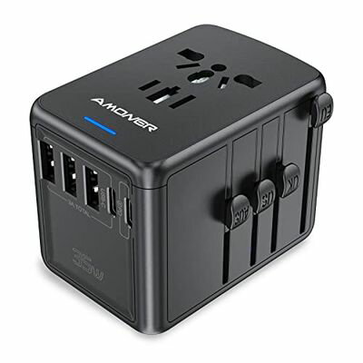 変換プラグ Amoner 海外電源変換アダプタ 急速充電 3 USB-Aポートと2 USB-Cポート付きと1 ACコンセント 4種セットACアダプター US/UK/EUR/AUS対応 TYPE-C 2000W/8A 5.6A Cタイプ海外旅行用マルチプラグ「海外専用」変換プラグ