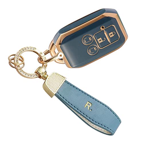 [YANMW] 新型ハスラーキーケース適合スズキ スマートキーケース スベーシアキーカバー ワゴン スイフト ハイブリットクロスビー キーホルダー (4ボタン 青)