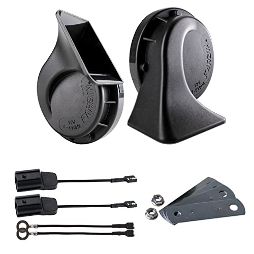 FARBIN ホーン12V汎用 ツイントーン ホーン + ホンダ専用ホーンプラグ セット 高音/低音 2個入 ABS材質 120dB 渦巻き型 迫力あるサウンド (12V, 黒いのペアホーン+ホンダ適用変換プラグ)