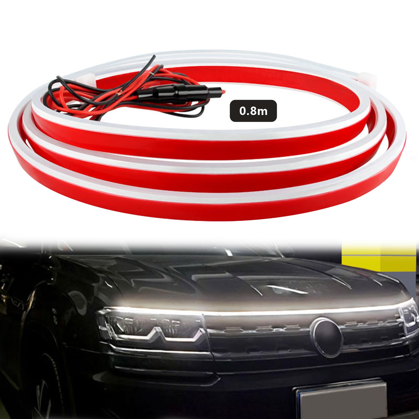 GZRUICA LED テープ フードライト LEDテープライト 車用 防水 側面発光 極薄型 シリコン 流れる LEDテープ ボンネットライト ディライト 汎用品 DC12V 0.8M ホワイト