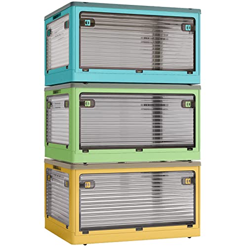 X XUNTAO【収納ボックス 折りたたみ】蓋付き 積み重ね 全方向から取り出せる 3個セット 収納ケース 衣類 布団 おもちゃ 小物 収納 折り畳み コンテナ ボックス 大型 プラスチック キャスター付き おしゃれ 組立簡単 多機能 防塵 防カビ 防湿 無臭 透明 厚み 強い耐荷重