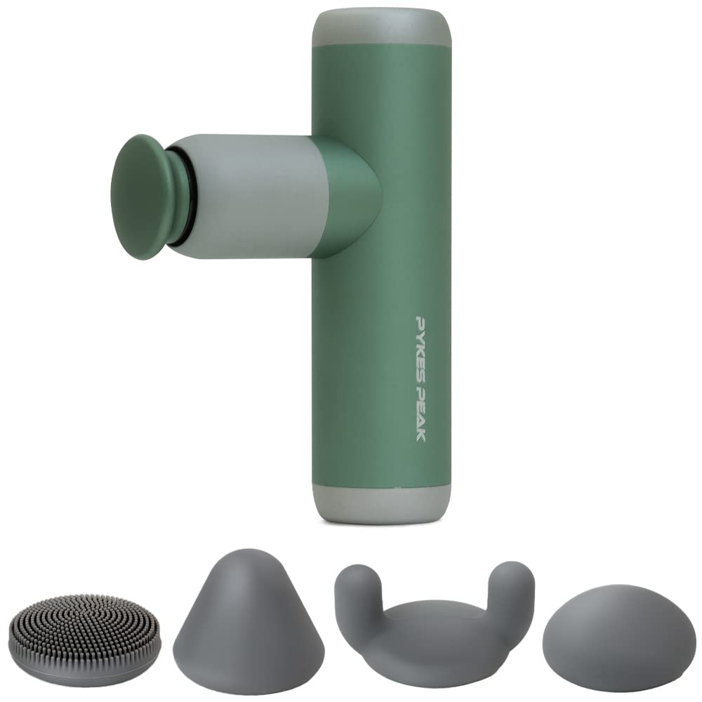 PYKES PEAK（ パイクスピーク ）筋膜ガン 全身 ミニ ハンディ ケア HC-01 充電式 5段階振動 軽量 コンパクト 静音 4種類 アタッチメント 収納袋 ギフト プレゼント フェイスケア トータルボディケア【SAP GREEN】