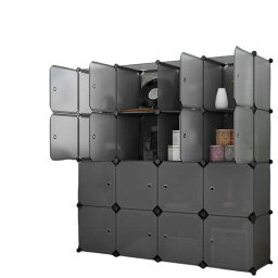 ワードローブ クローゼット 棚 収納 収納ボックス 組み立て式 衣類収納ラック 扉付き ボックス カラーボックス 組立簡単 DIY 寝室 リビング 大容量 耐久性 安定 16個セット (グレー, 16BOX)