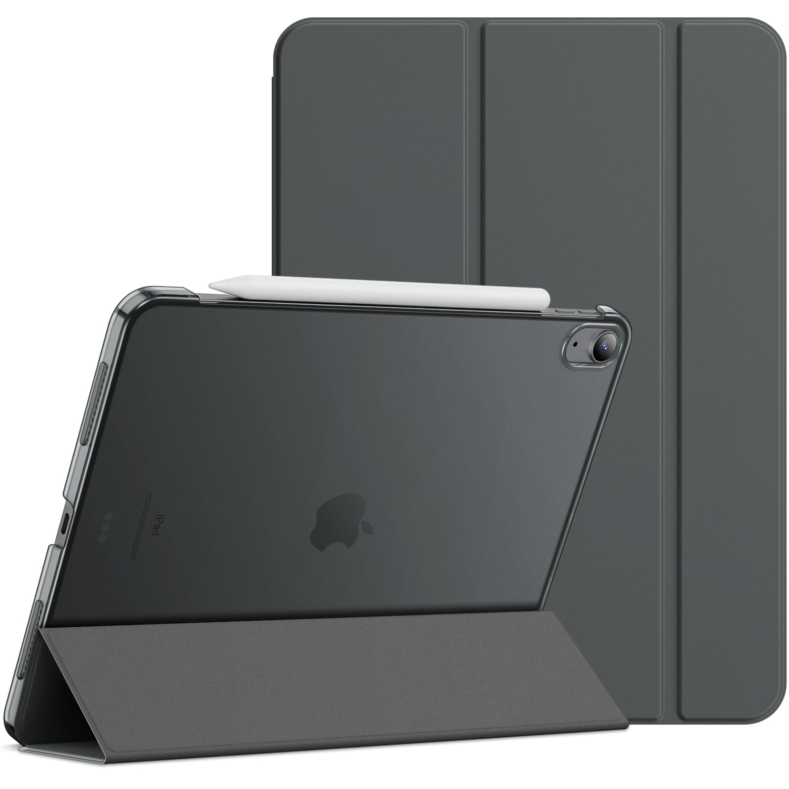JEDirect iPadAir5/4 ケース（2022/2020モデル、10.9インチ）スリムスタンドハードバック ウェイクアップ/オートスリープ機能付き タブレットカバー (ダークグレー)