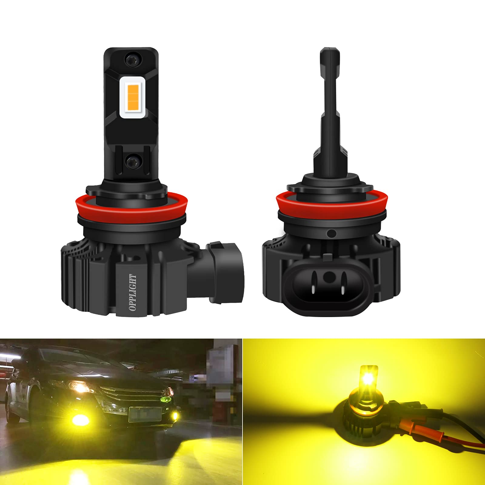 OPPLIGHT H11 LED �ե������� ���� �������� ø���� 3000K �ָ��б� H16 H9 H8 ���� 6000LM ����� �ե���쥹 ����...
