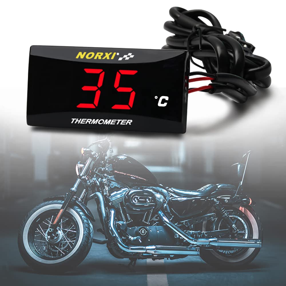 オートバイ 水温計 超薄型 デジタル バイク 単車 温度計 水温ゲージ メーター 防水 LED ディスプレイ 12V ユニバーサル 過熱警報機能付 (赤)