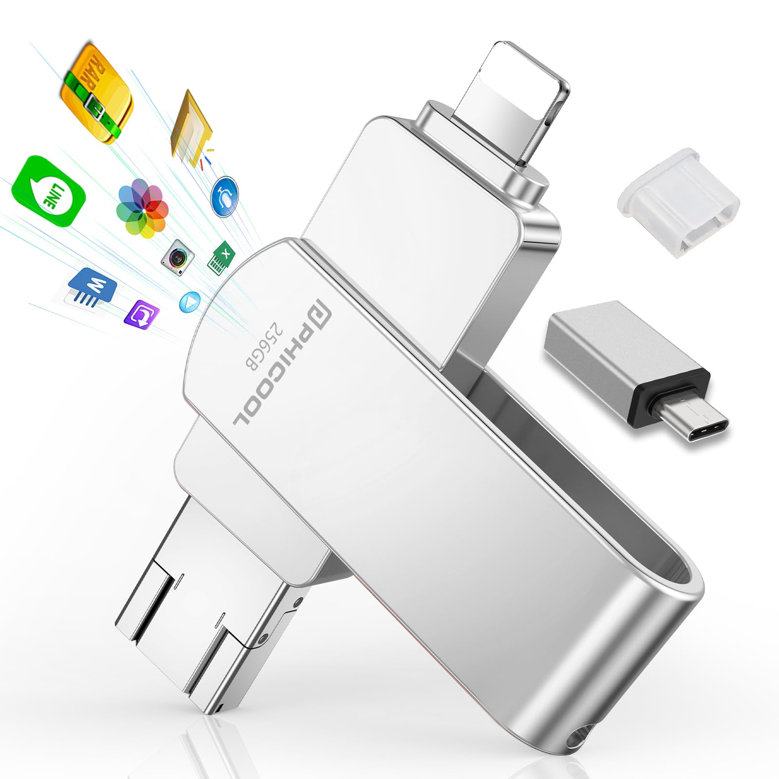 [256GB] 4 in1 usbyAvsv Ao璼ڕۑo z tbV IOS/Android /PC USB3.0 4 in1 Phone usb X}z usbphone obNAbv usb ^Cvc lightning usb Otusb[ eʕs ipad usb ʐ^