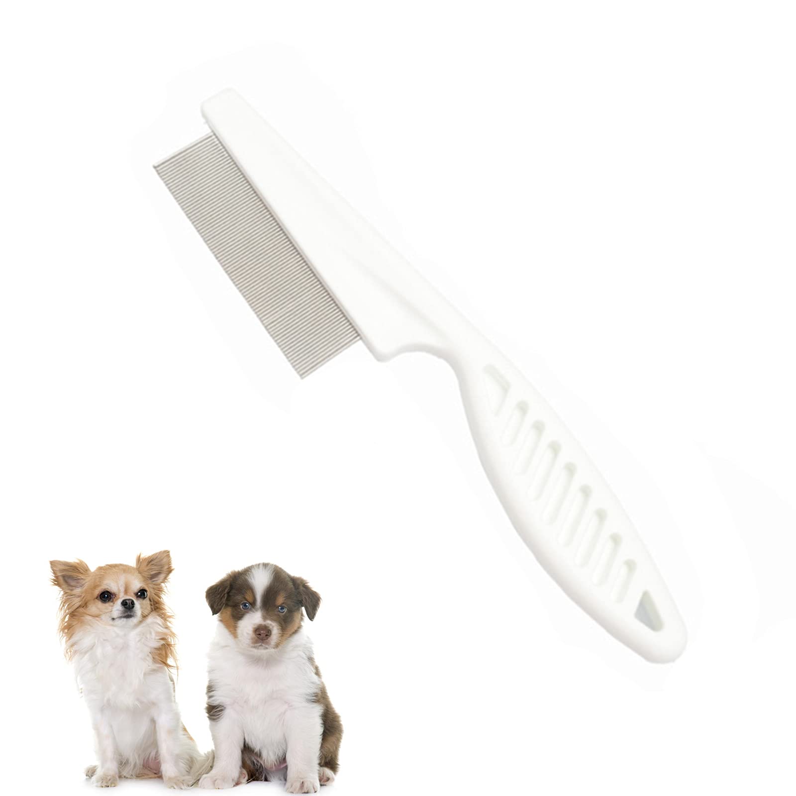 RA:ペット コーム 犬の櫛 ヘアグルーミングツール トリミング 櫛ノミ取り櫛 抜け毛取り もつれ毛解し 静電防止 毛並みを整える ペット犬猫用コーム ペット用くし櫛美容ブラシ 抜け毛取りクリーナー 毛取りコーム ステンレス製 (ホワイト)