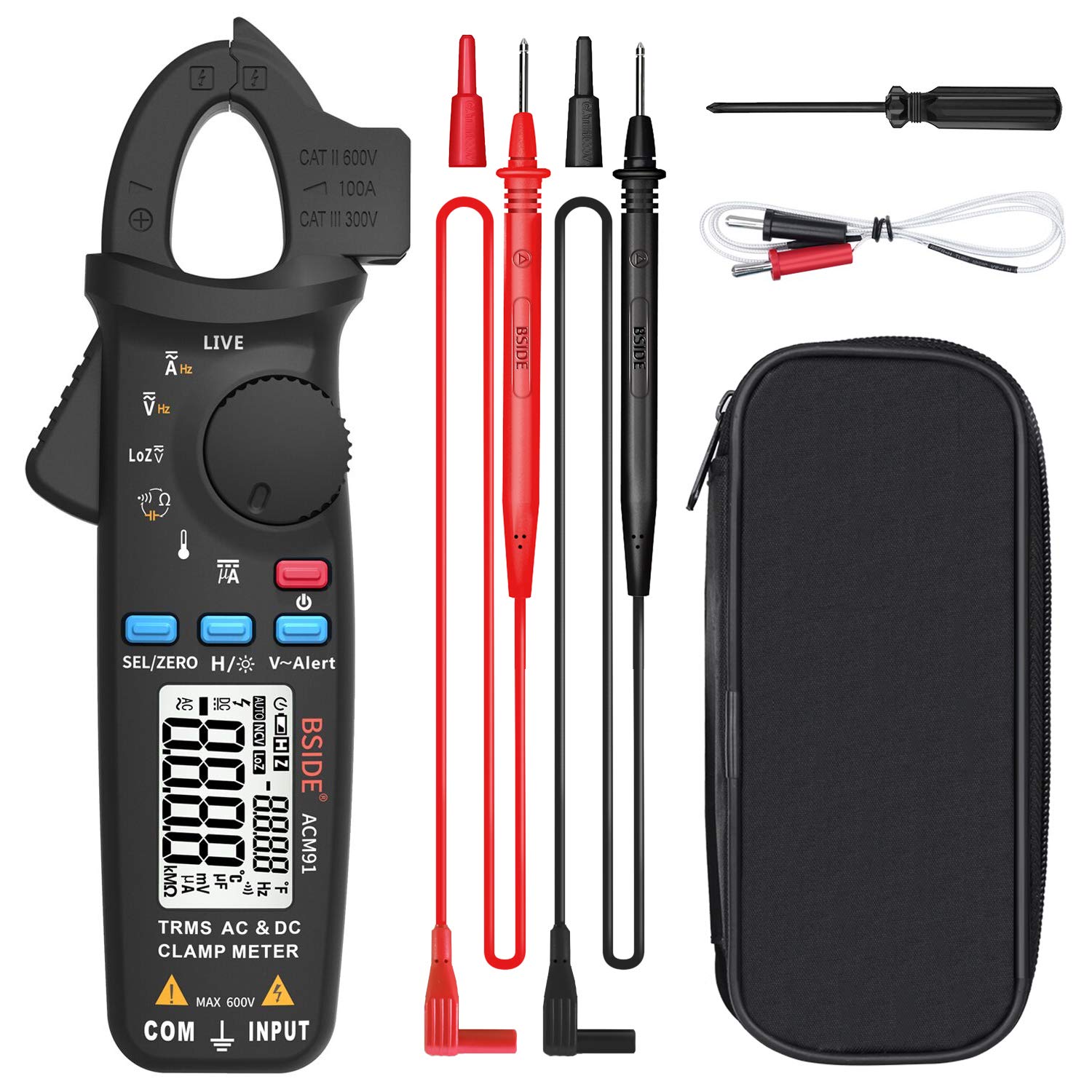 RA:BSIDE 直流電流クランプメーター1mAの解像度真の実効値自動レンジング6000カウントテスター電圧電流抵抗周波数温度キャパシタンスメーターとバッククリップ