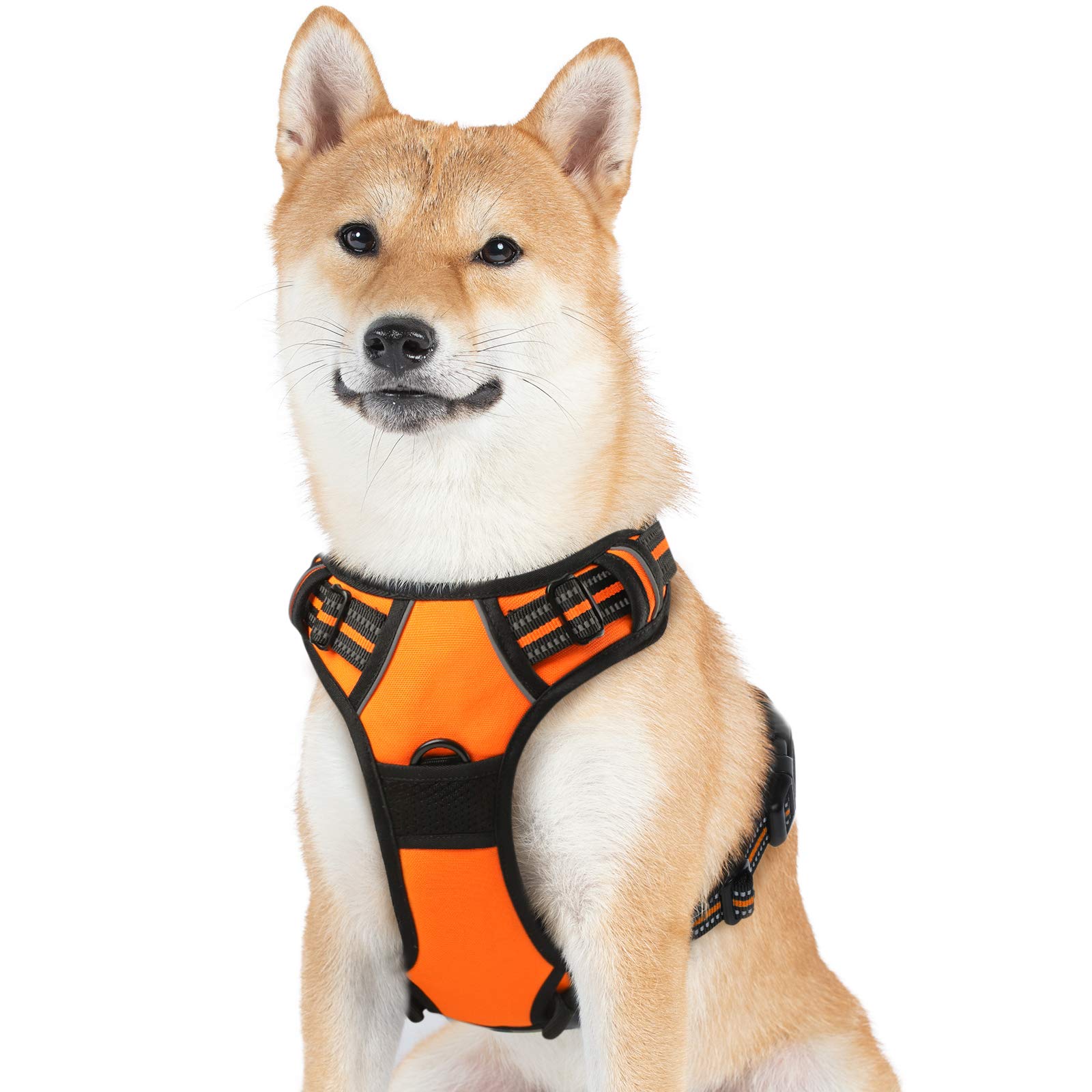 Rabbitgoo 犬 ハーネス 大型犬 首輪 20-32KG 引っ張り防止 サイズ調整可能 夜間反射材 抜けない 通気性 咳き込み防止 歩行補助ハーネス 老犬 介護用品 散歩 しつけ用 ソフト 犬 小型犬 中型犬 柴犬 (オレンジ・Lサイズ)