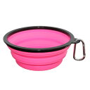 THAIN 犬 水飲み 携帯用 散歩用 折りたたみ式 ペット給水器 容量1000ML ペットボウル カラビナ 付き シリコン製 コンパクト 水やり用品 持ち運び便利 給水器 給餌器 (ピンク)