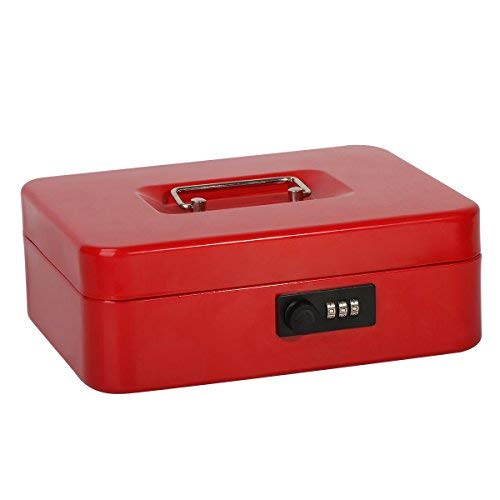 Jssmst（ジェスマット） 手提金庫 ダイヤル式 金属製 25x20x9cm A5サイズ CB0701L (レッド NEW)