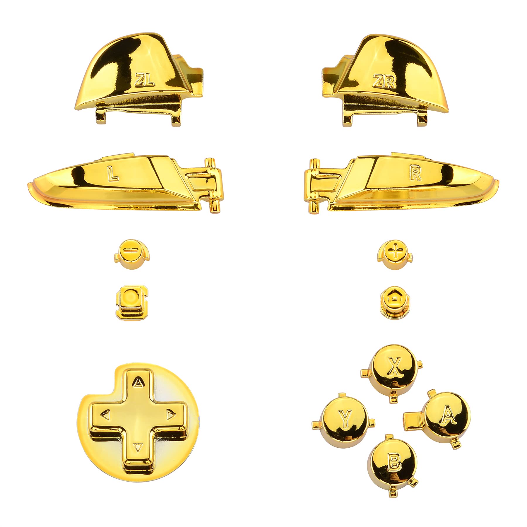 eXtremeRate Switch Proコントローラーに対応用ABXY D-pad ZR ZL L Rボタン（メタリッククローム）、Switch Proコントローラーに対応用フルセットボタン‐コントローラーは含まれていません【クロームゴールド】