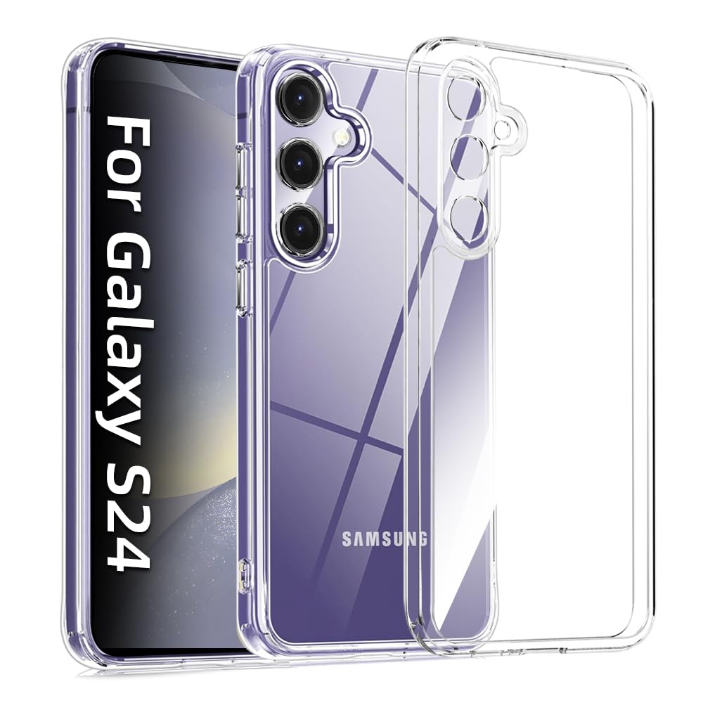 RA: Kakuki For Galaxy S24 ケース TPU+PC 黄ばみ無し ギャラクシーS24 クリア SC-51E SCG25 カバー ストラップホール付 レンズ保護 米軍MIL規格取得 耐衝撃 落下防止 軽量 透明全面保護カバー (Galaxy S24 対応) ?